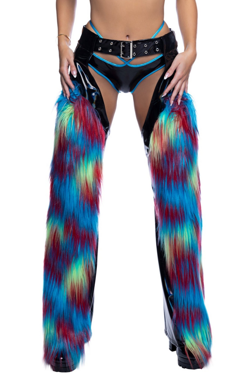 Faux Fur Belted Chaps | Rave Outfits Women | Rave Bottoms – Electric ...
