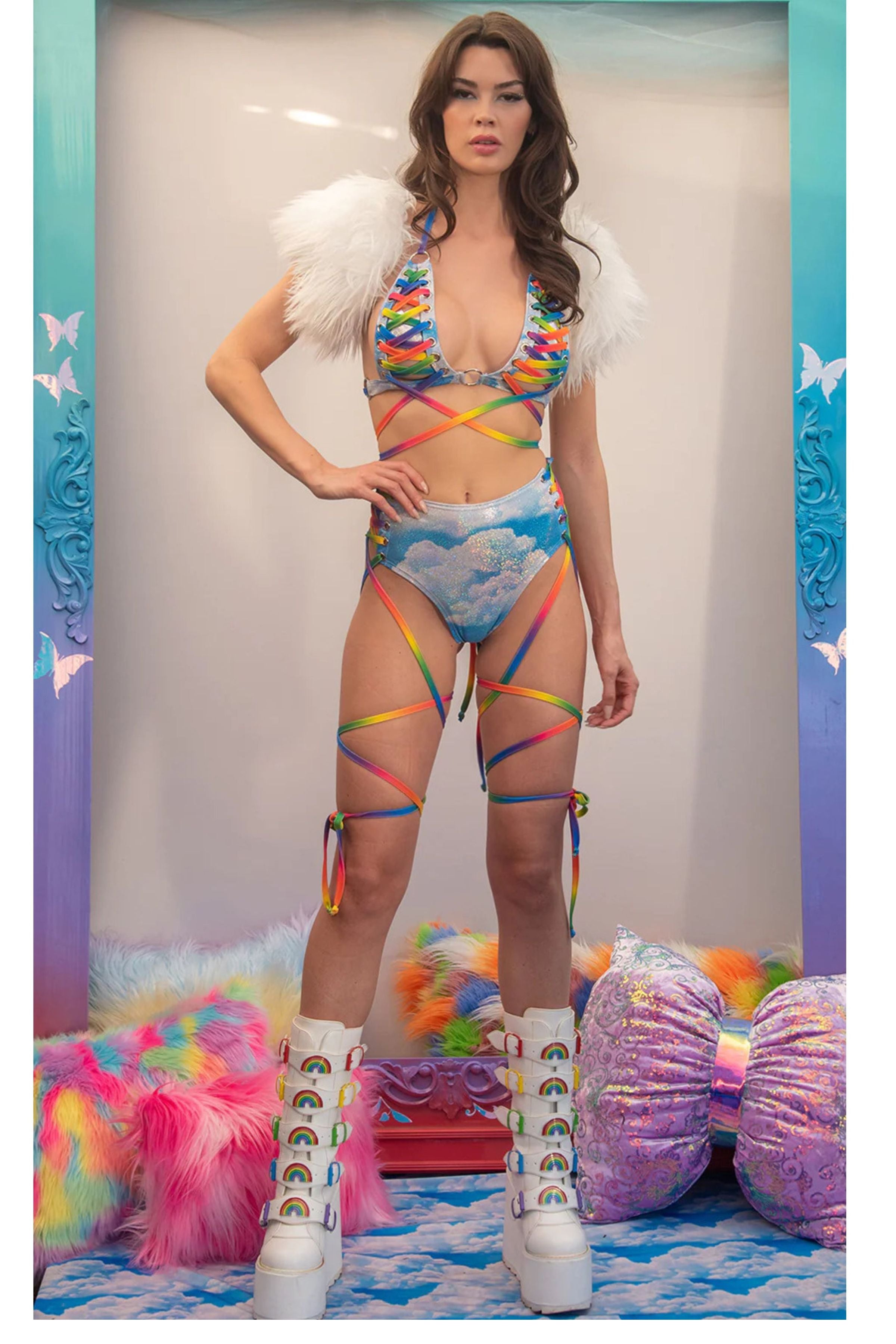 Rainbow Lace-Up Rave Top, Rave Girl Outfits