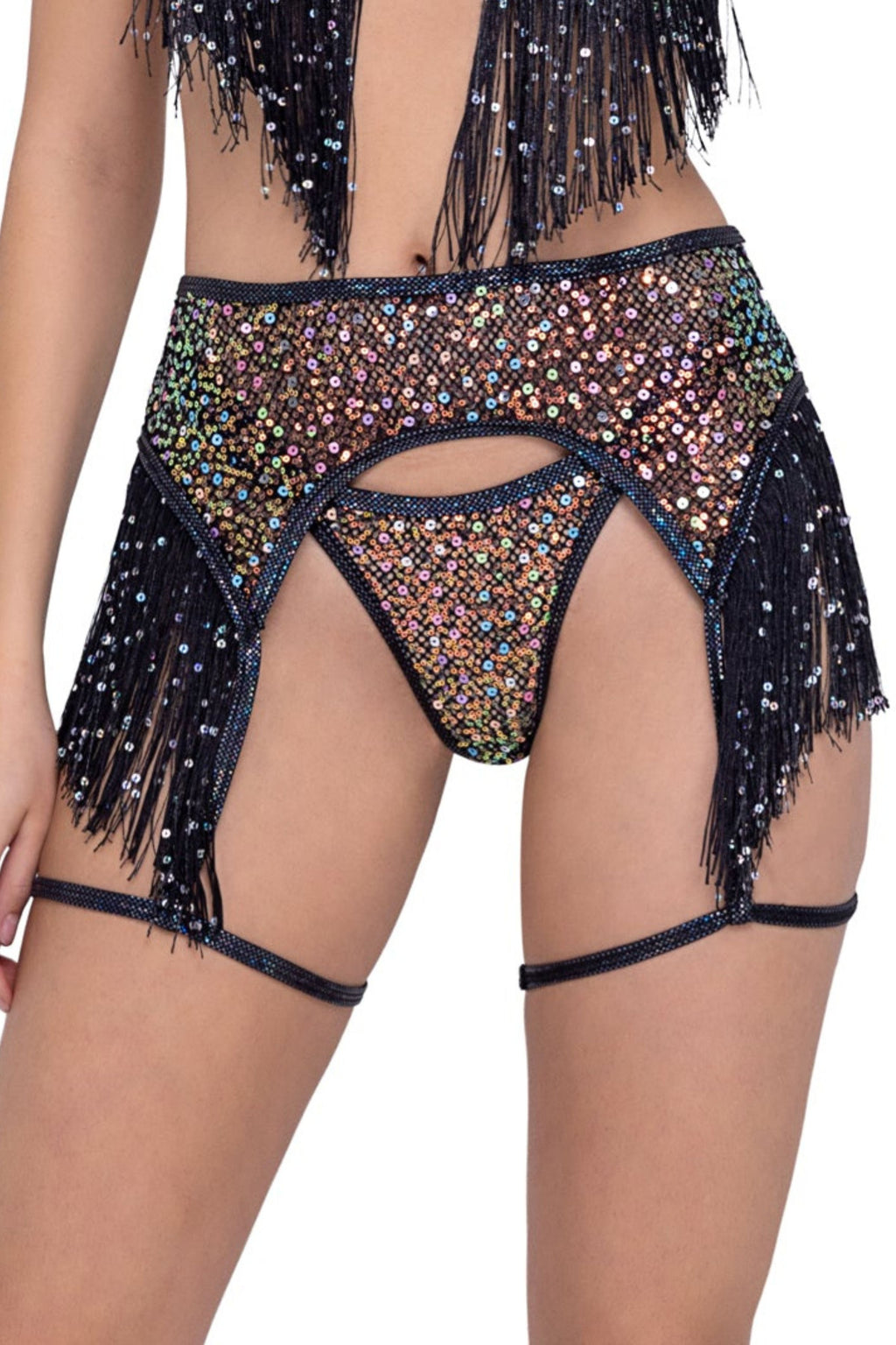 Sequin Fishnet Garter Belt (Multiple Colors)