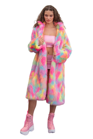 Rainbow Faux Fur Coat