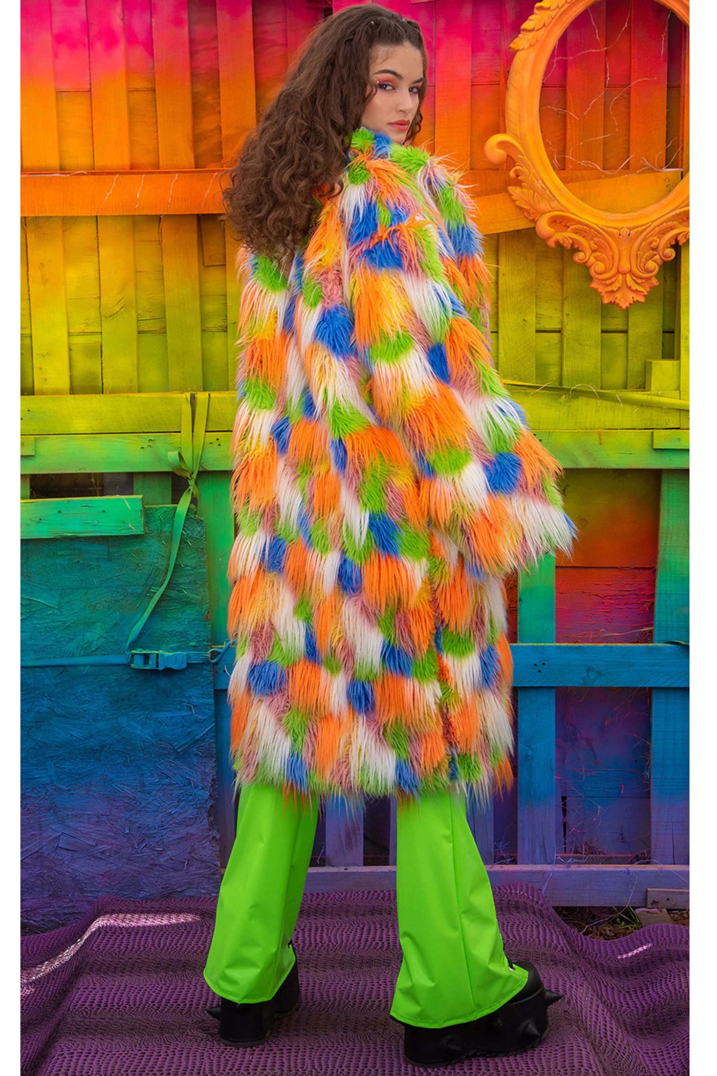 Womens Jacket Multicolor Faux Fur Coat CALLARON Light Up Jacket