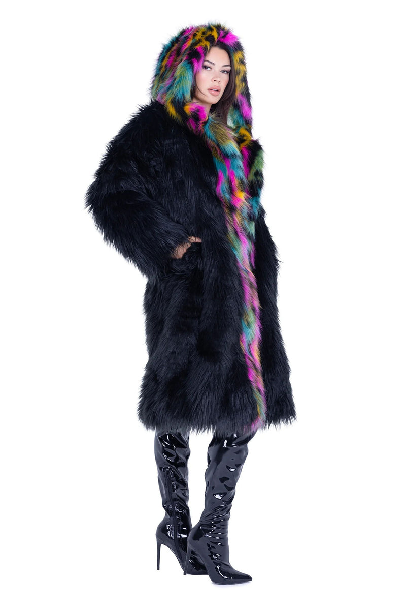 Mid-Length Hooded Fur Coat