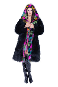 Mid-Length Hooded Fur Coat