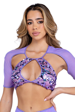 Sequin Mesh-Sleeve Rave Top