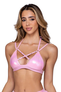 Metallic Criss-Cross Rave Top (Multiple Colors)