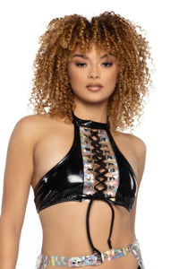 Prism Lace-Up Rave Top (Black and White)