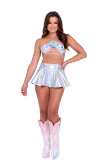 Holographic Flared Rave Skirt