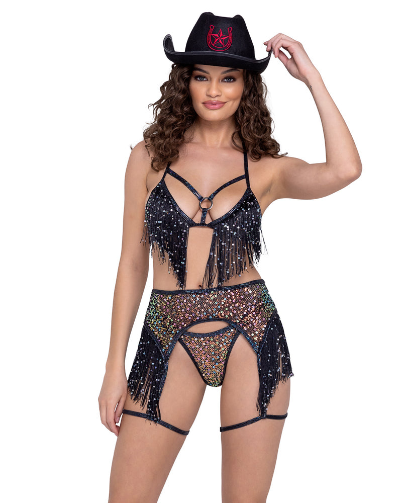 Sequin Fishnet Garter Belt (Multiple Colors)