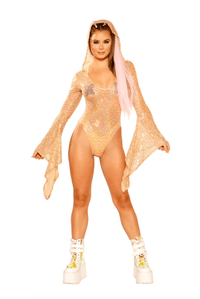 Sequin Hood Rave Bodysuit