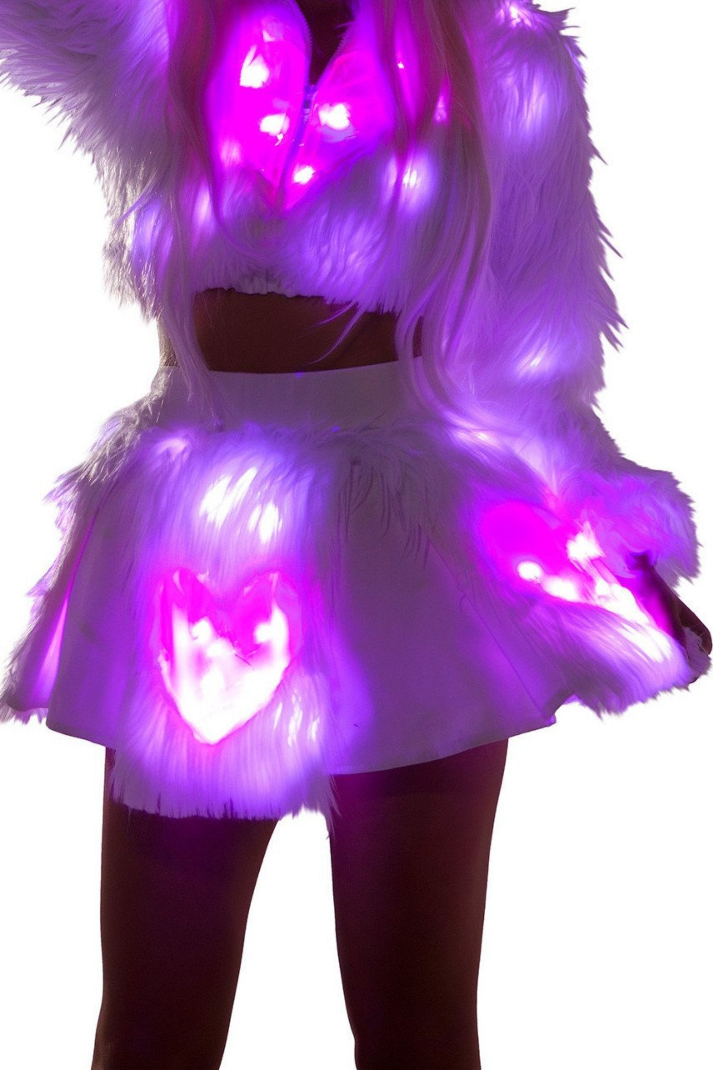 RB301 Light Up Pink Heart White Shag Faux Fur Skirt RB301 Light Up Pink Heart White Shag Faux Fur Skirt