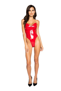 High-Cut Vinyl Rave Bodysuit