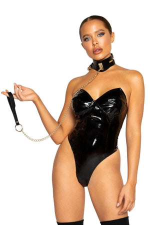 High-Cut Vinyl Rave Bodysuit